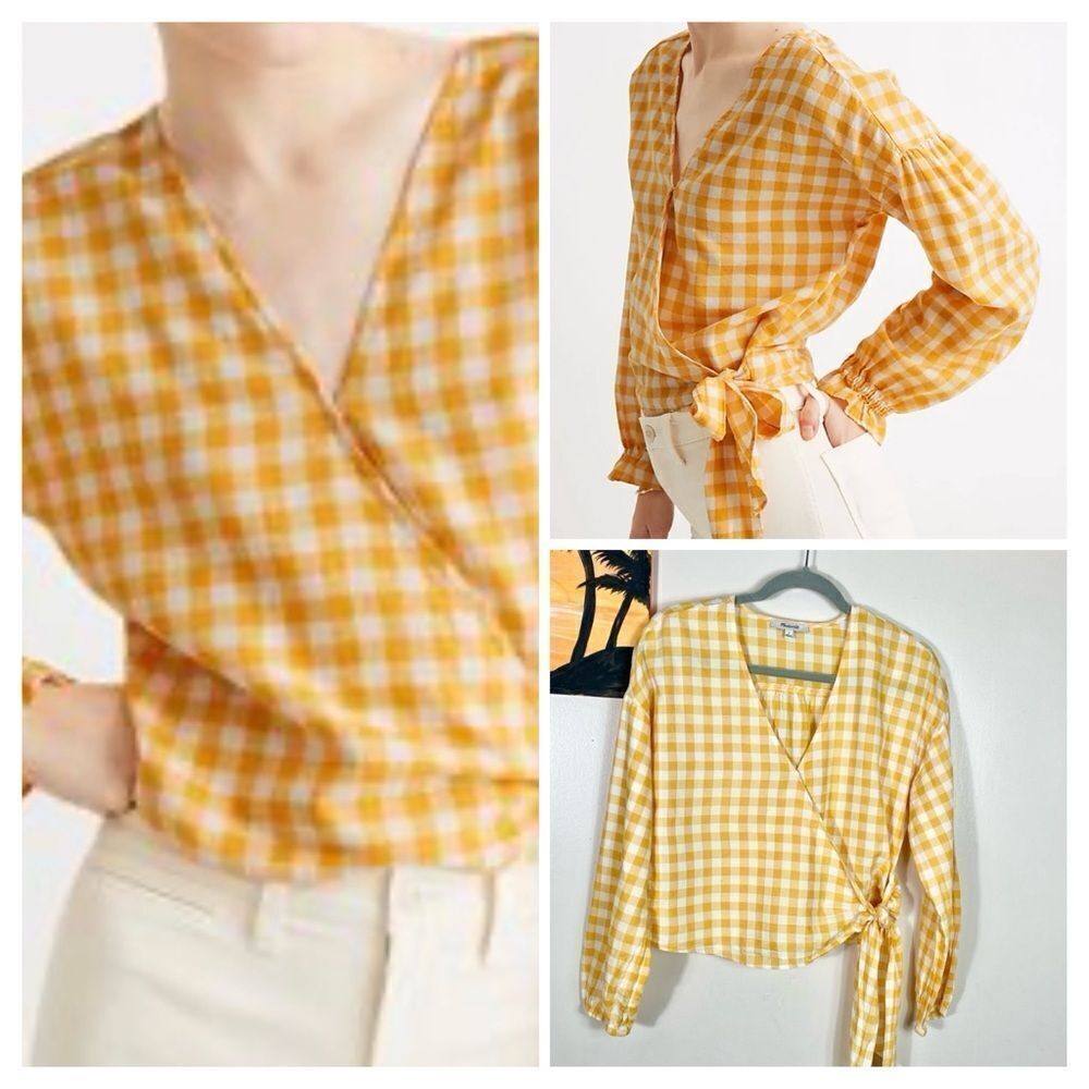 Madewell Yellow Gingham Wrap Top
